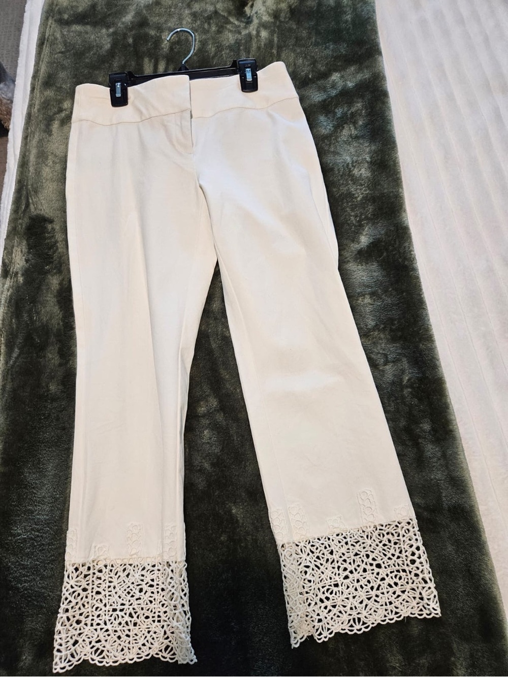 Alfani Ivory Wide-Leg Pants with Crochet Lace Hem